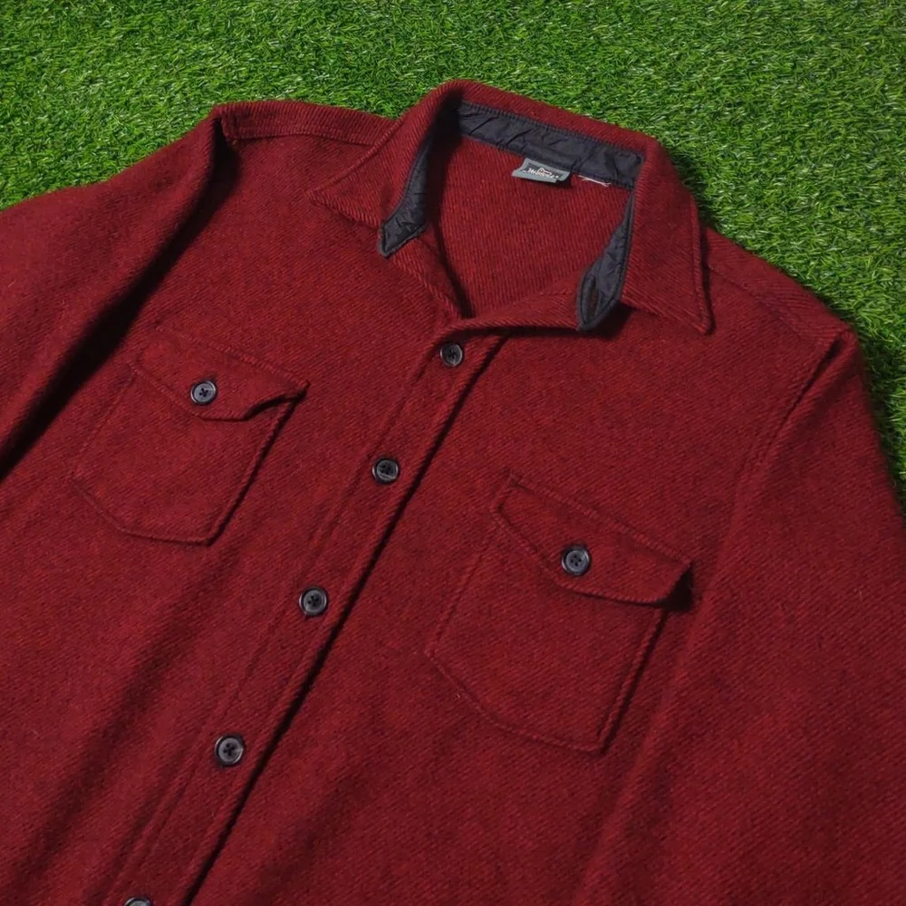 VINTAGE WOOLRICH BUTTON DOWN SHIRT SIZE XL BUTTON UP RED BLACK KNIT HERRINGBONE - Picture 2 of 6